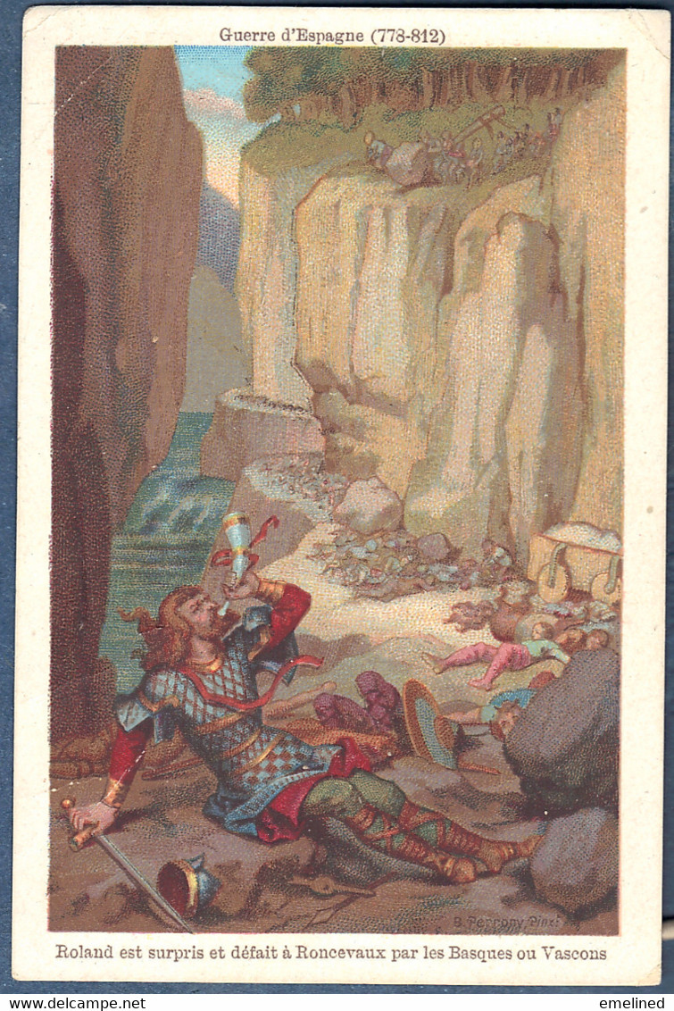 Chromo Bon Point Didactique Alfred Clarey Histoire De France Planche 34 Guerre D'Espagne 778 812 Roland Roncevaux - Sonstige & Ohne Zuordnung