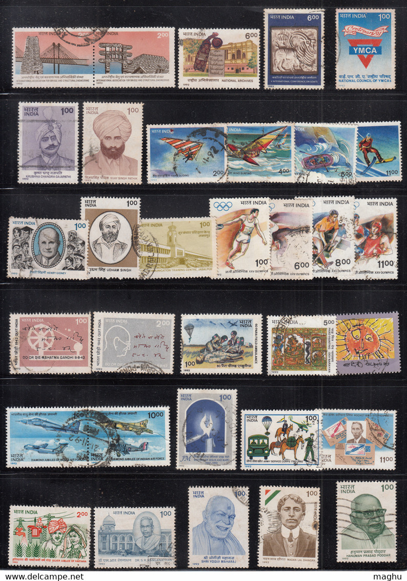 India Used 1992 Year Pack, Collectors Pack, (2 Scans)  Includes 2 Se-tenent Bridge And Air Force, - Full Years