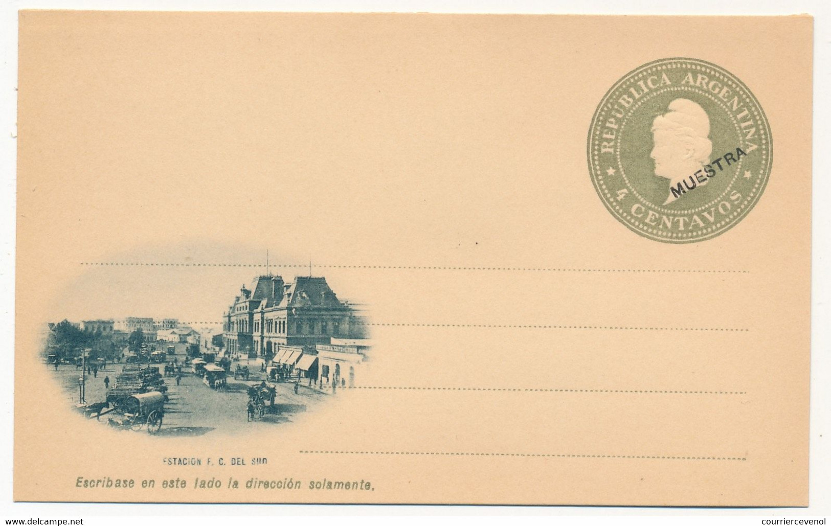 ARGENTINE - Entier Postal - Carte Postale - 4 Centavos (MUESTRA) - Estacion F.C. Del Sud - Ganzsachen