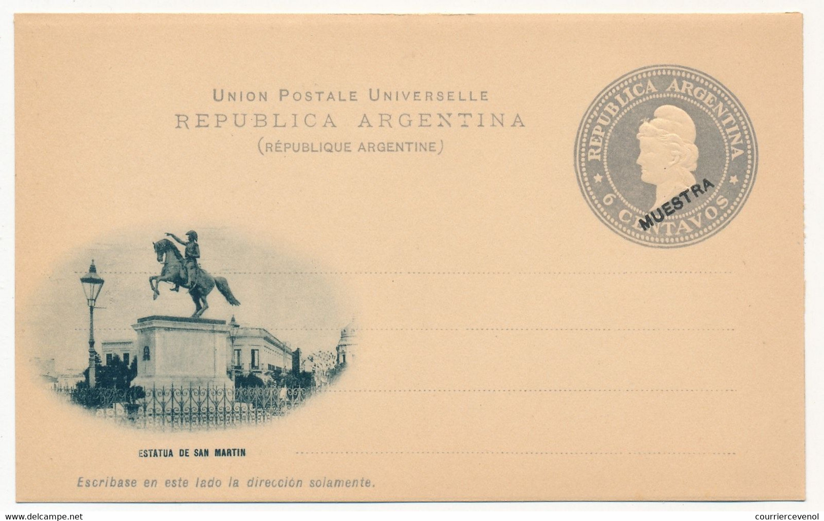 ARGENTINE - Entier Postal - Carte Postale - 6 Centavos (MUESTRA) - Estatua De San Martin - Postal Stationery