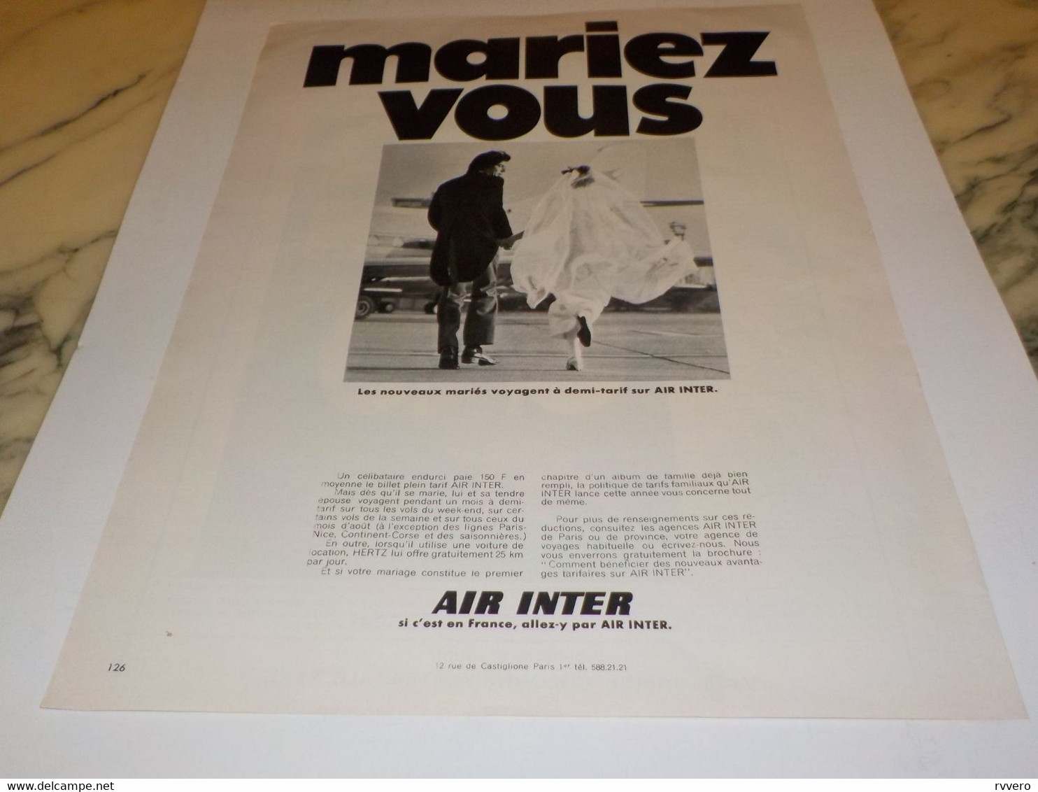 ANCIENNE PUBLICITE MARIEZ VOUS LIGNE AERIENNE AIR INTER 1968 - Publicités