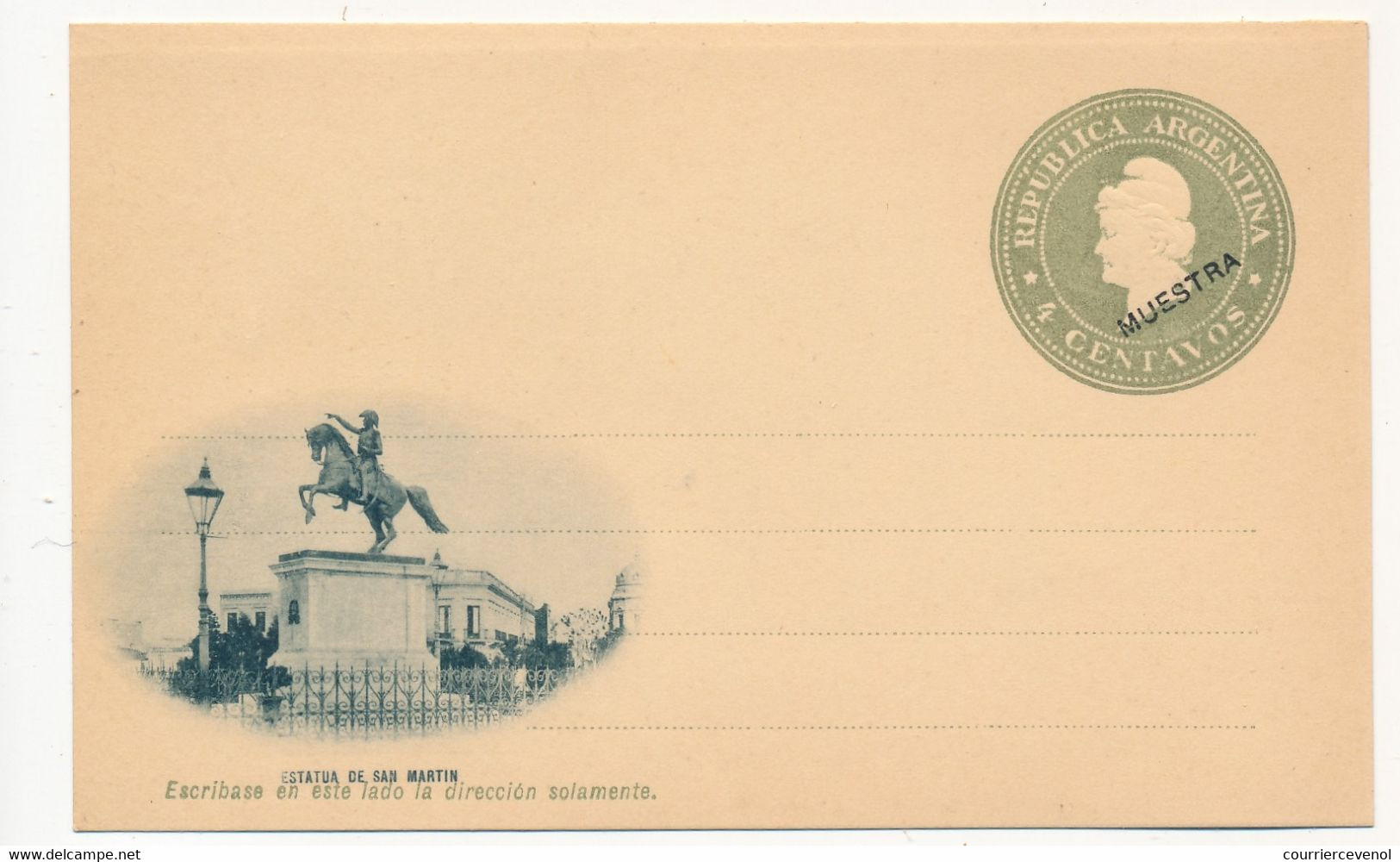 ARGENTINE - Entier Postal - Carte Postale - 4 Centavos (MUESTRA) - Estatua De San Martin - Postal Stationery