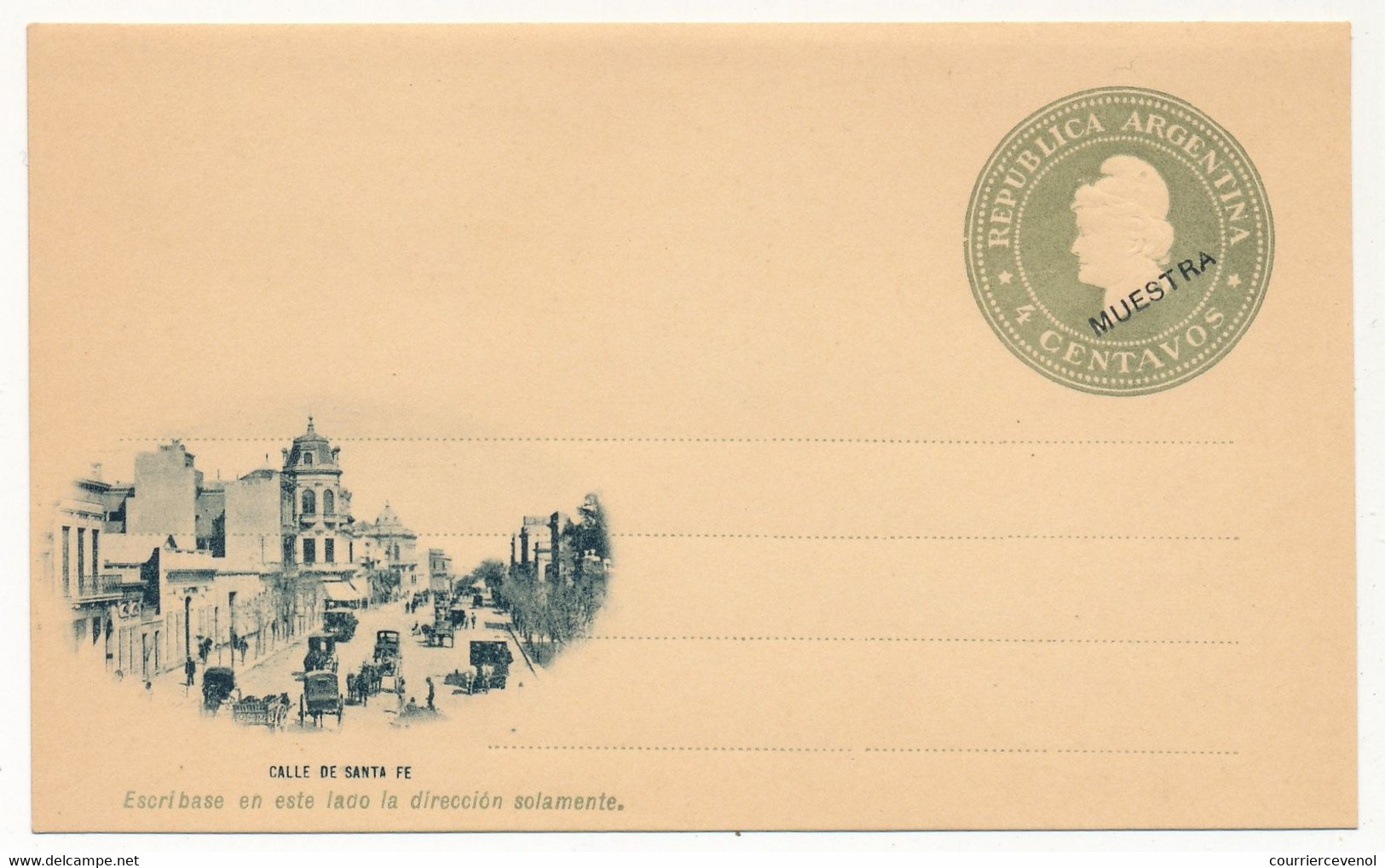 ARGENTINE - Entier Postal - Carte Postale - 4 Centavos (MUESTRA) - Calle De Santa Fe - Postwaardestukken