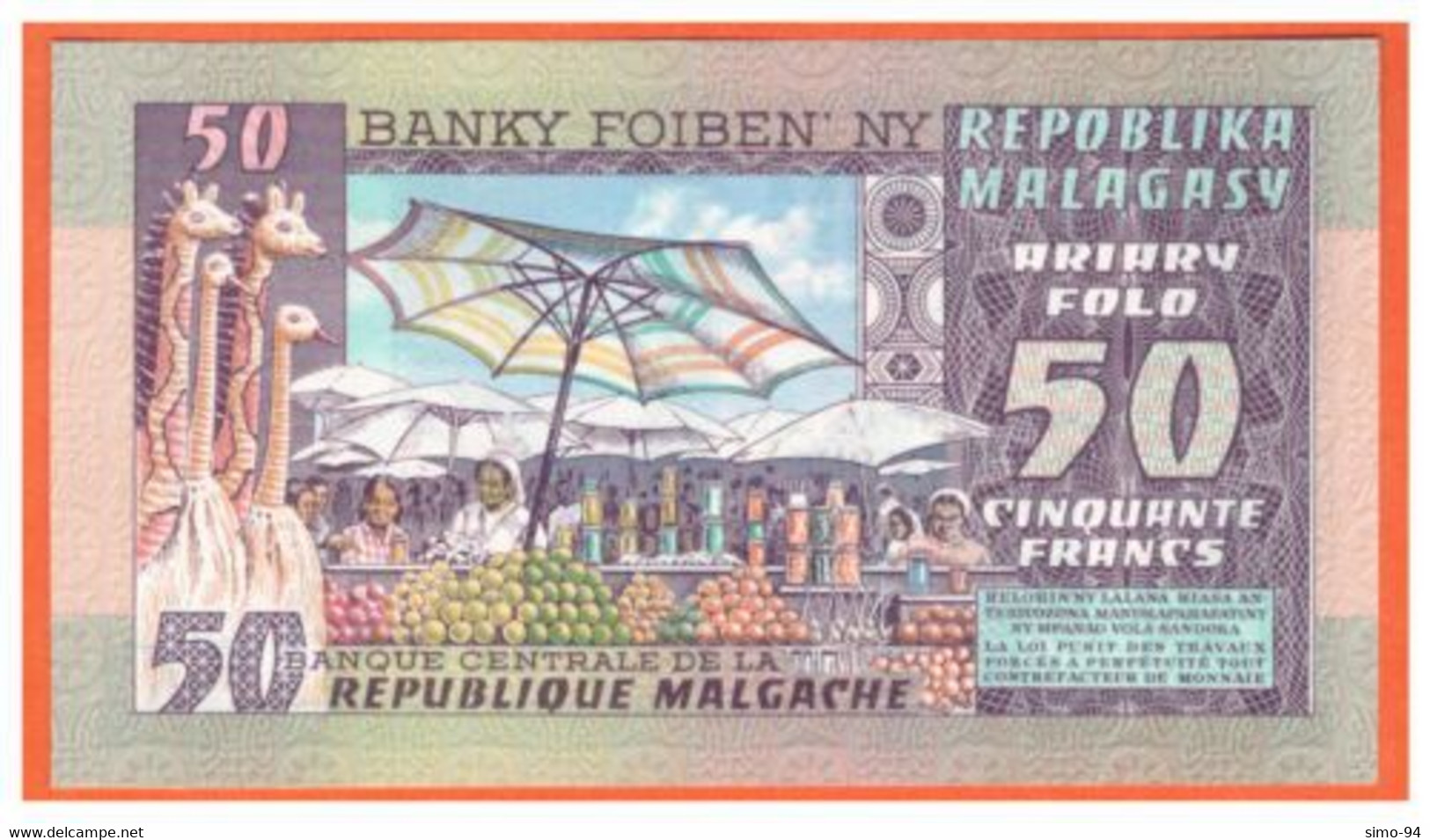 Madagascar P.62 50 Ariary 1974-75   Unc - Madagascar