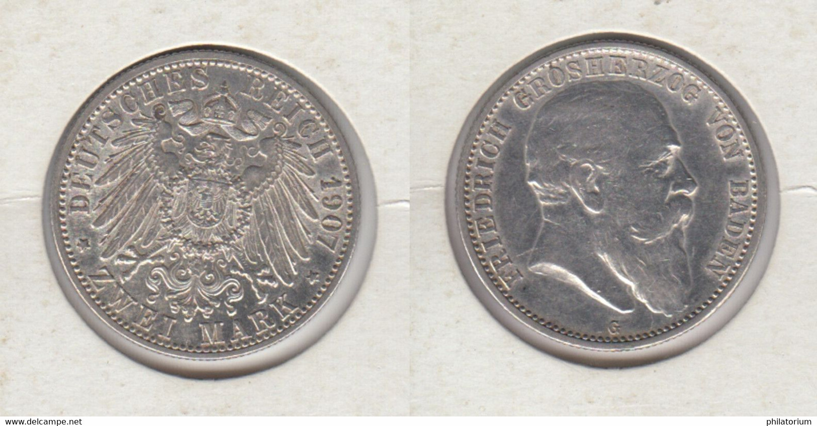 Allemagne  BADE  2 Mark 1907 G   Deutschland  Germany - 2, 3 & 5 Mark Silber