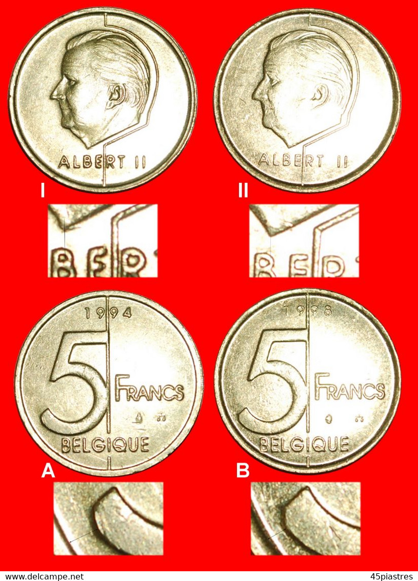 • ALL 4 KNOWN TYPES (1994-2001): BELGIUM ★ 5 FRANCS 1994, 1998 DUTCH And FRENCH LEGEND!LOW START★ NO RESERVE! - Colecciones