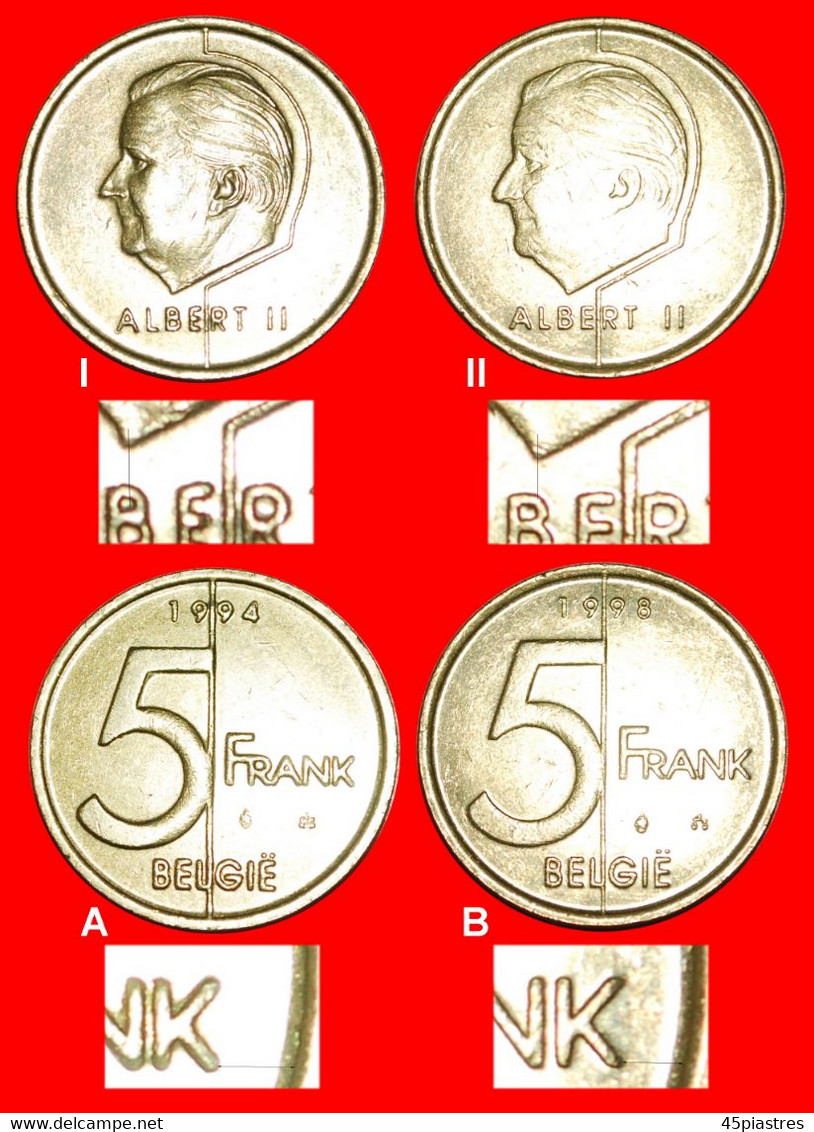 • ALL 4 KNOWN TYPES (1994-2001): BELGIUM ★ 5 FRANCS 1994, 1998 DUTCH And FRENCH LEGEND!LOW START★ NO RESERVE! - Colecciones