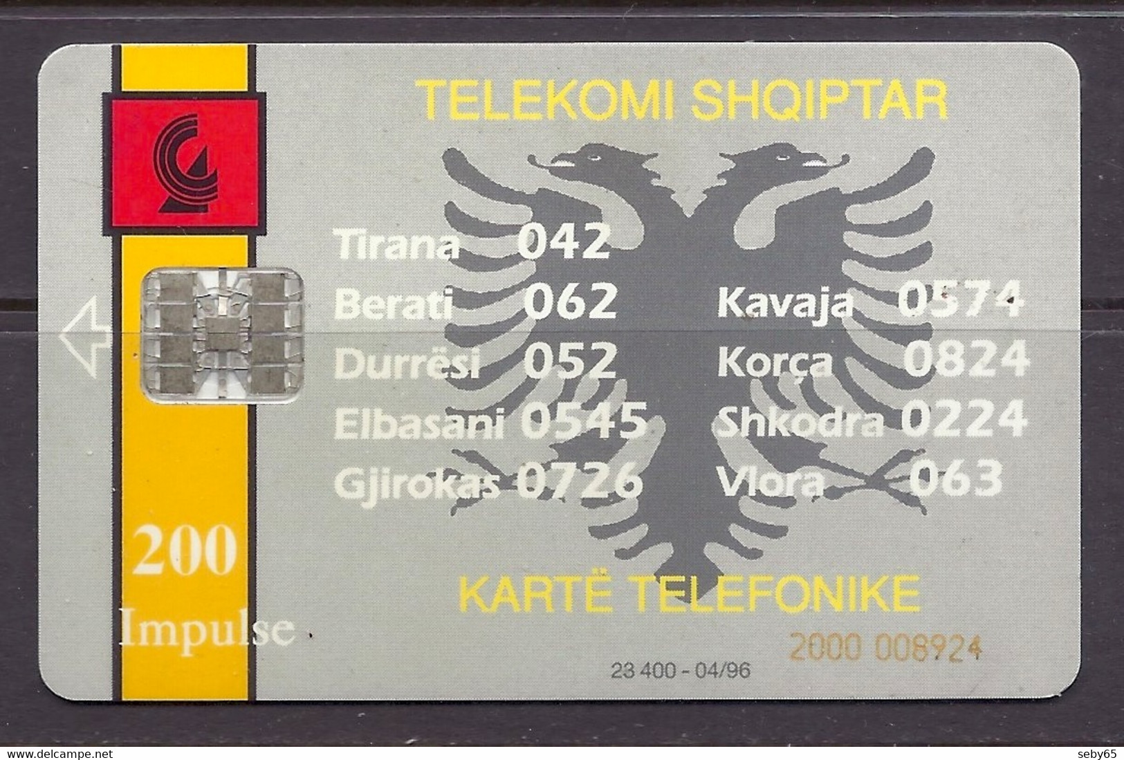 Albania 2000 - Telekomi Shqiptar, Coat Of Arms, 200 Impulse, Used - Usate - Albanie