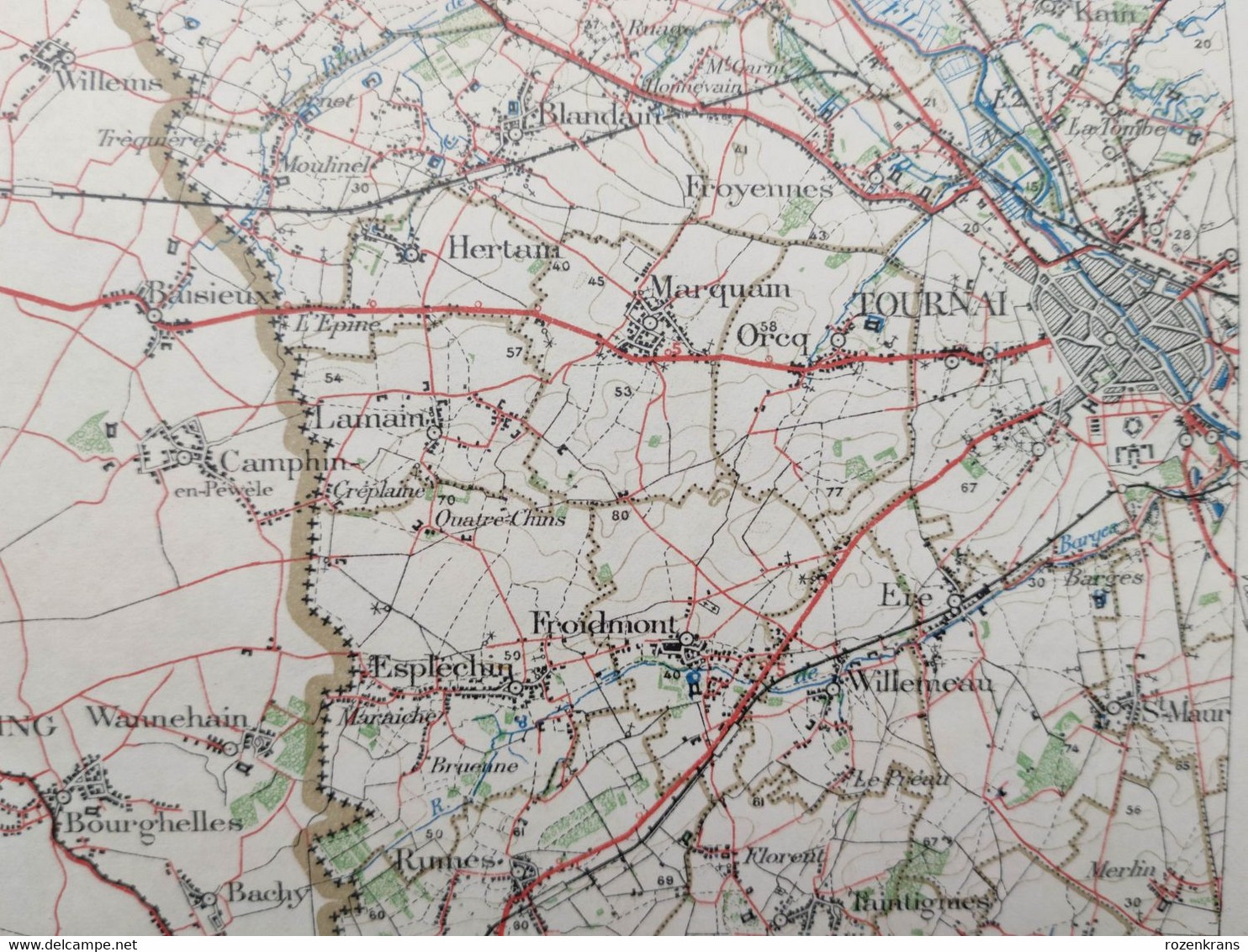 Carte Topographique Toilée Militaire STAFKAART 1912 Tournai Roubaix Lille Armentieres Lens Douai - Topographische Karten