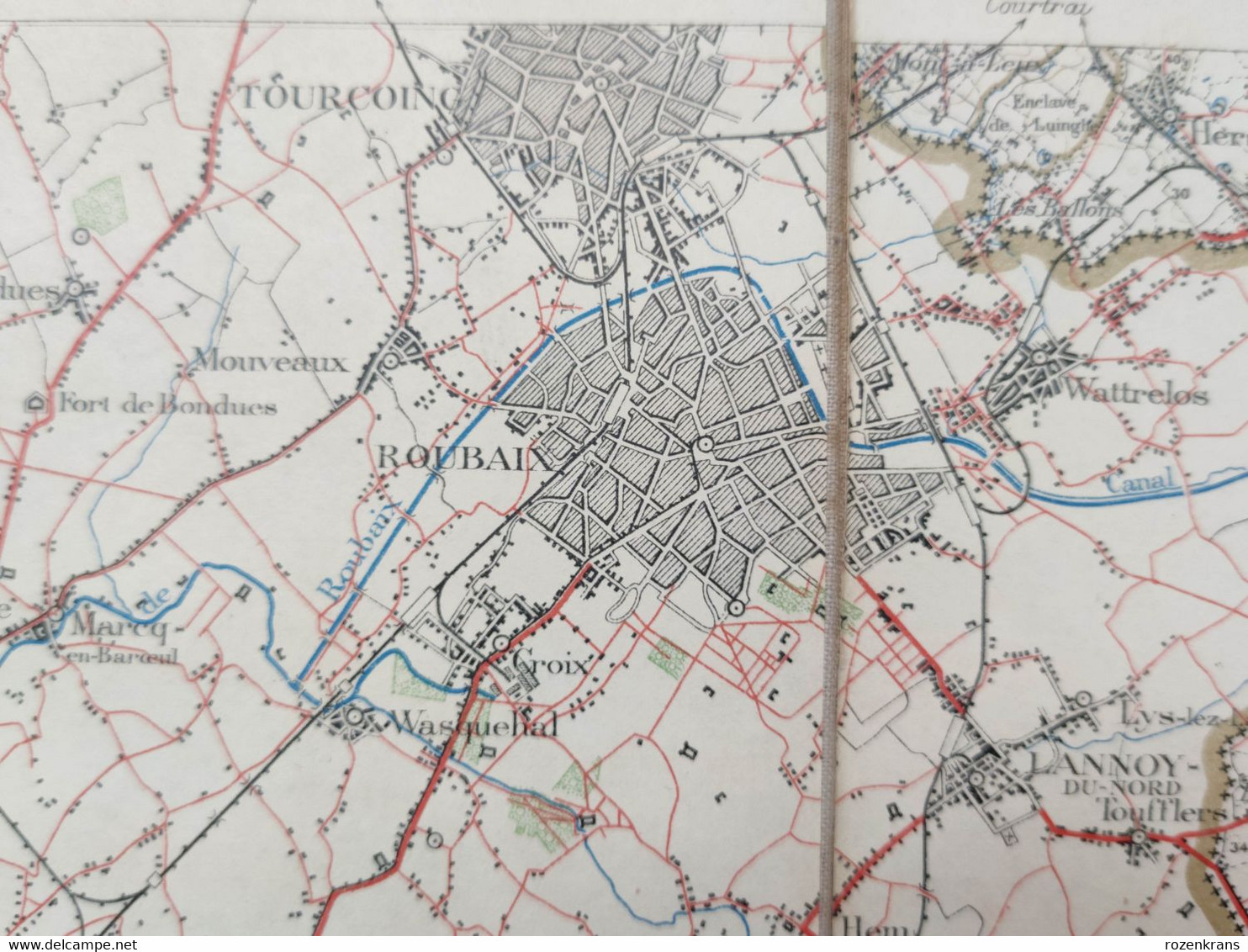 Carte Topographique Toilée Militaire STAFKAART 1912 Tournai Roubaix Lille Armentieres Lens Douai - Topographical Maps