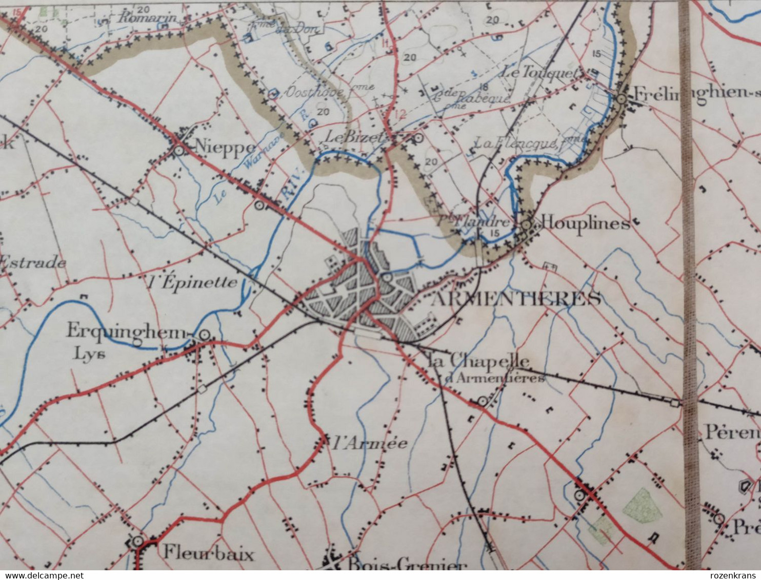 Carte topographique toilée militaire STAFKAART 1912 Tournai Roubaix Lille Armentieres Lens Douai