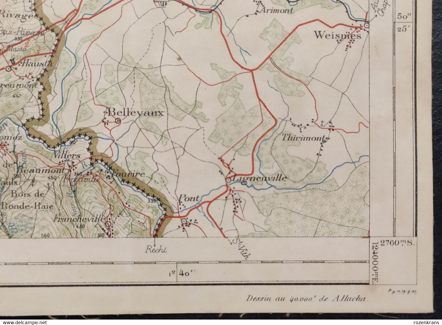 Carte topographique toilée militaire STAFKAART 1912 Tournai Roubaix Lille Armentieres Lens Douai