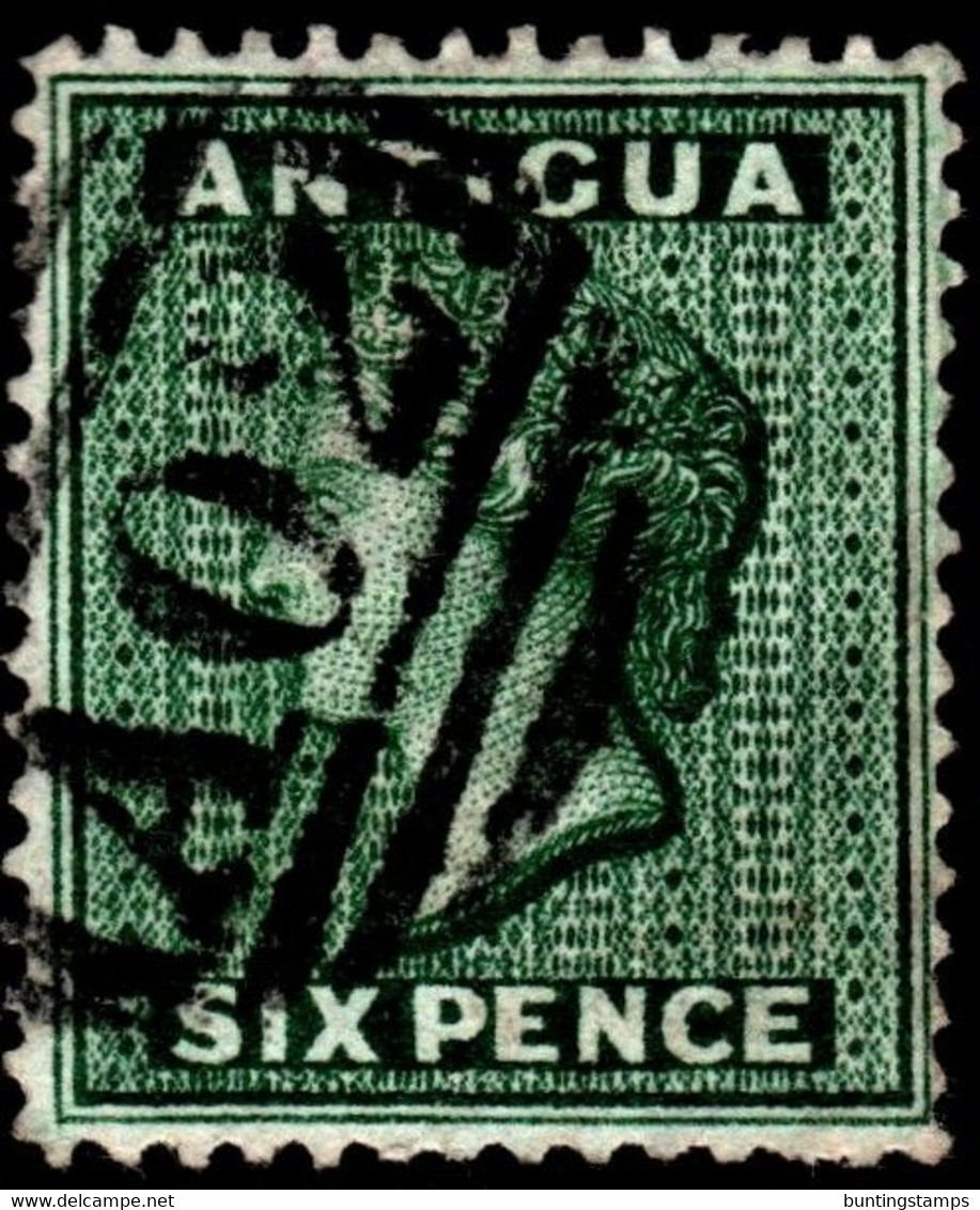 Antigua 1876 SG 18  6d Blue-green  Wmk Crown CC    Perf 14   Used A02 Cancel - 1858-1960 Crown Colony