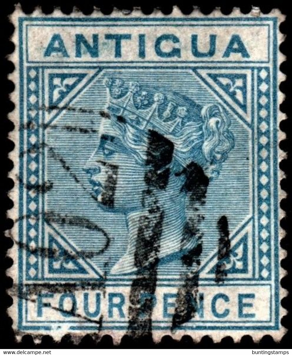Antigua 1879 SG 20  4d Blue  Wmk Crown CC    Perf 14   Used A02 Cancel - 1858-1960 Kronenkolonie