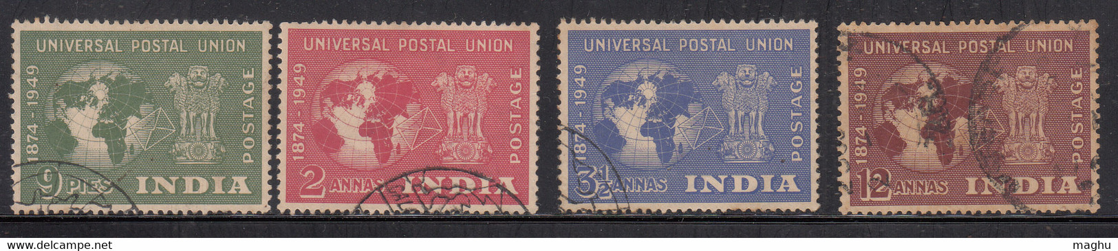India Used 1949, Set Of UPU, Universal Postal Union, Globe, Map - Gebruikt