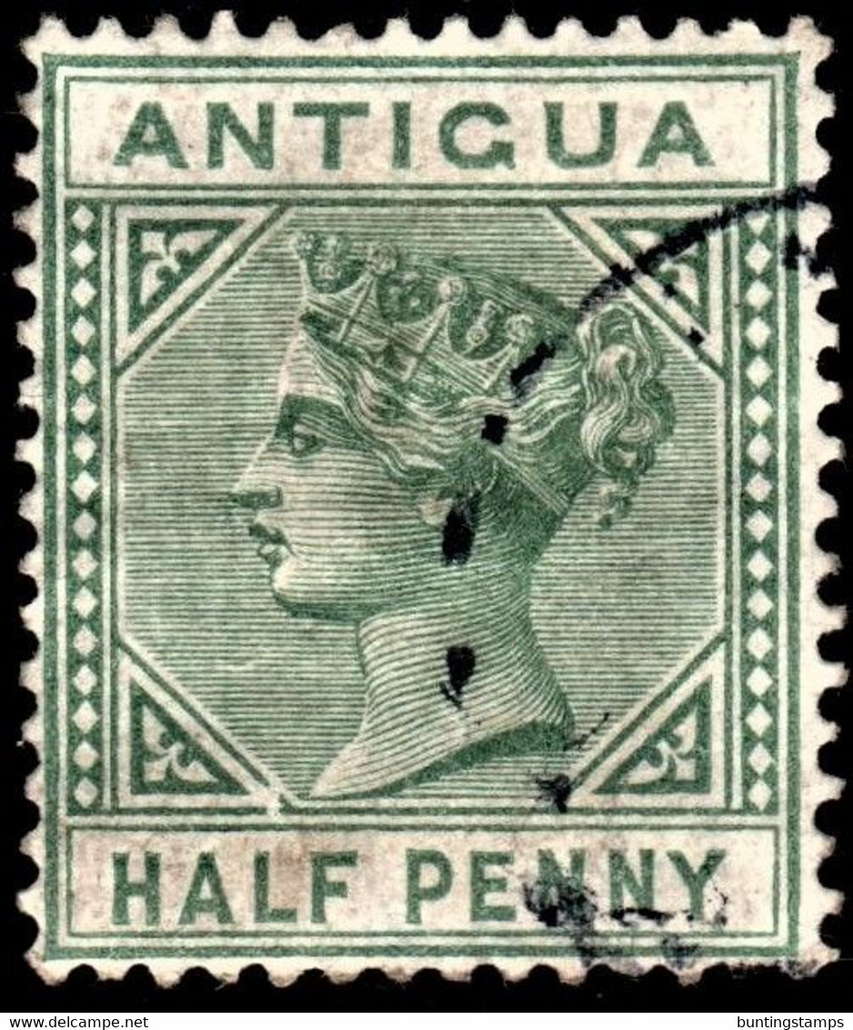 Antigua 1882 SG 21  ½d Dull Green  Wmk Crown CA    Perf 14   Used Cds Cancel - 1858-1960 Crown Colony
