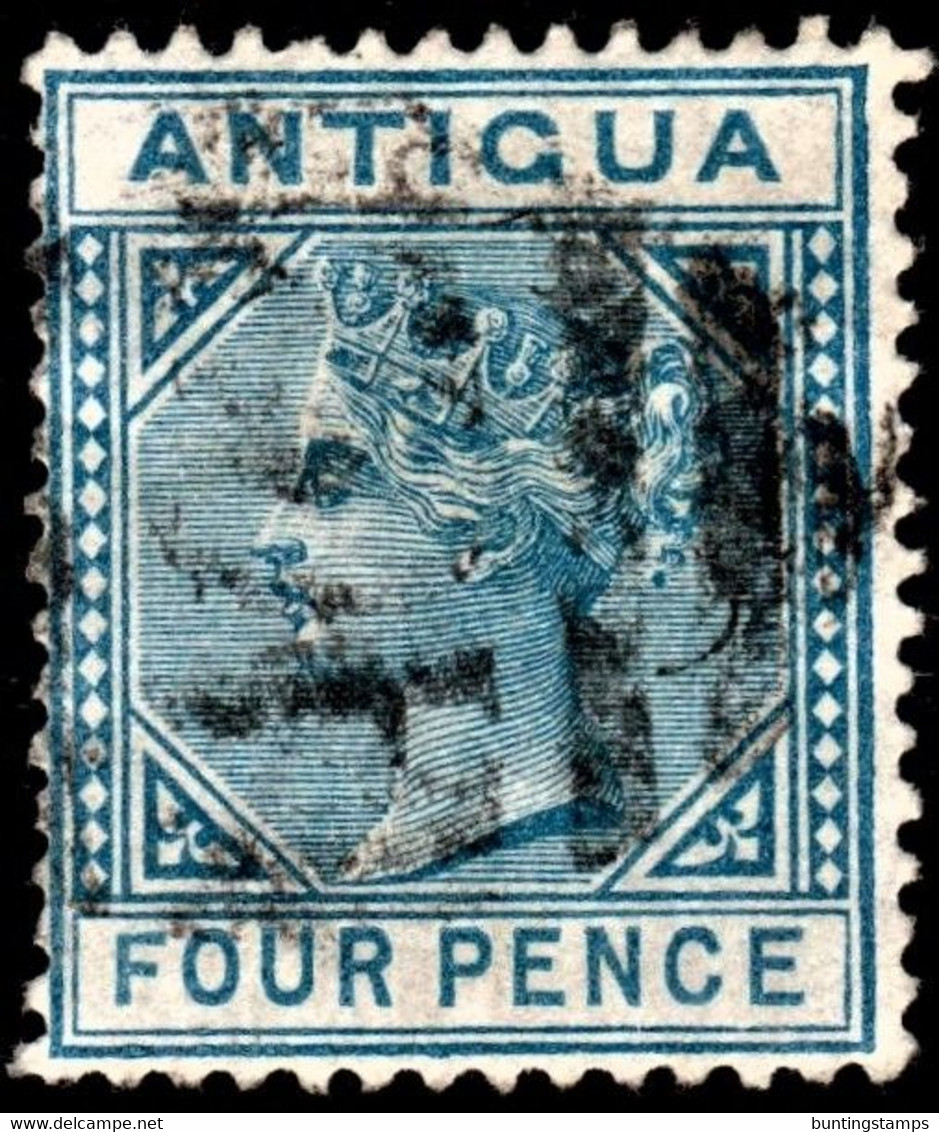 Antigua 1882 SG 23  4d Blue  Wmk Crown CA    Perf 14   Used A02 Cancel - 1858-1960 Colonie Britannique