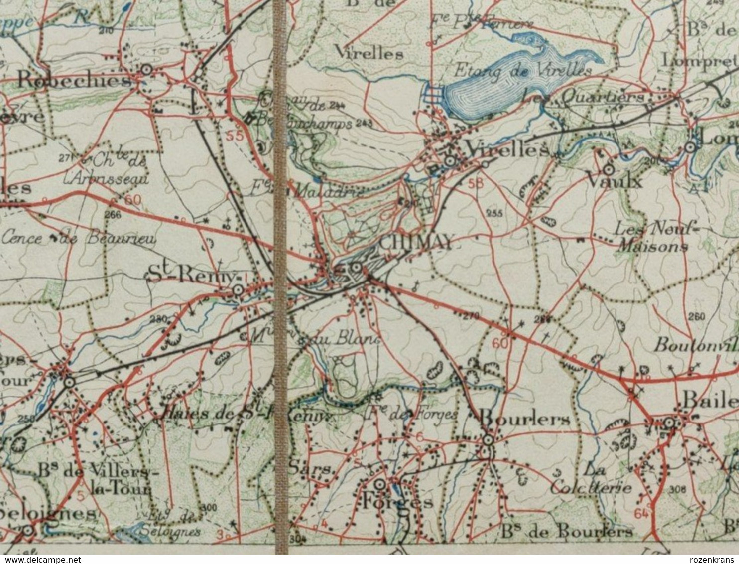 Carte topographique toilée militaire STAFKAART 1908 Thuin Florennes Philippeville Chimay Cerfontaine Beaumont Couvin