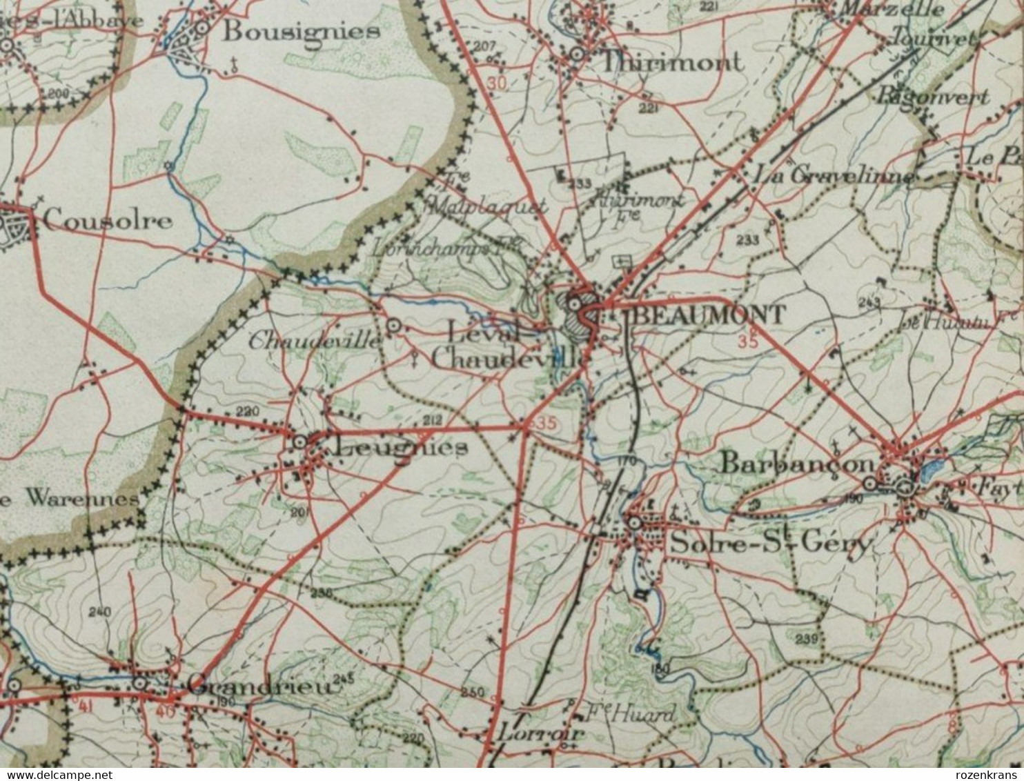 Carte topographique toilée militaire STAFKAART 1908 Thuin Florennes Philippeville Chimay Cerfontaine Beaumont Couvin