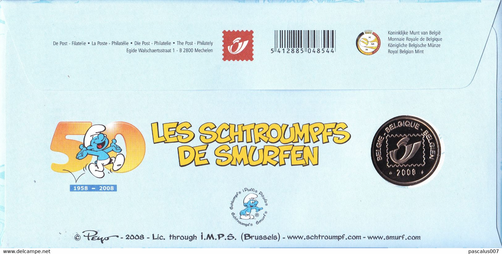 B01-303 3811 BD BL159 Numisletter FDC 1224  Rare 50 Ans Smurf Schtroumpf Peyo 25-9-2008 6900 Marche-en-Famenne 27€ - Numisletter