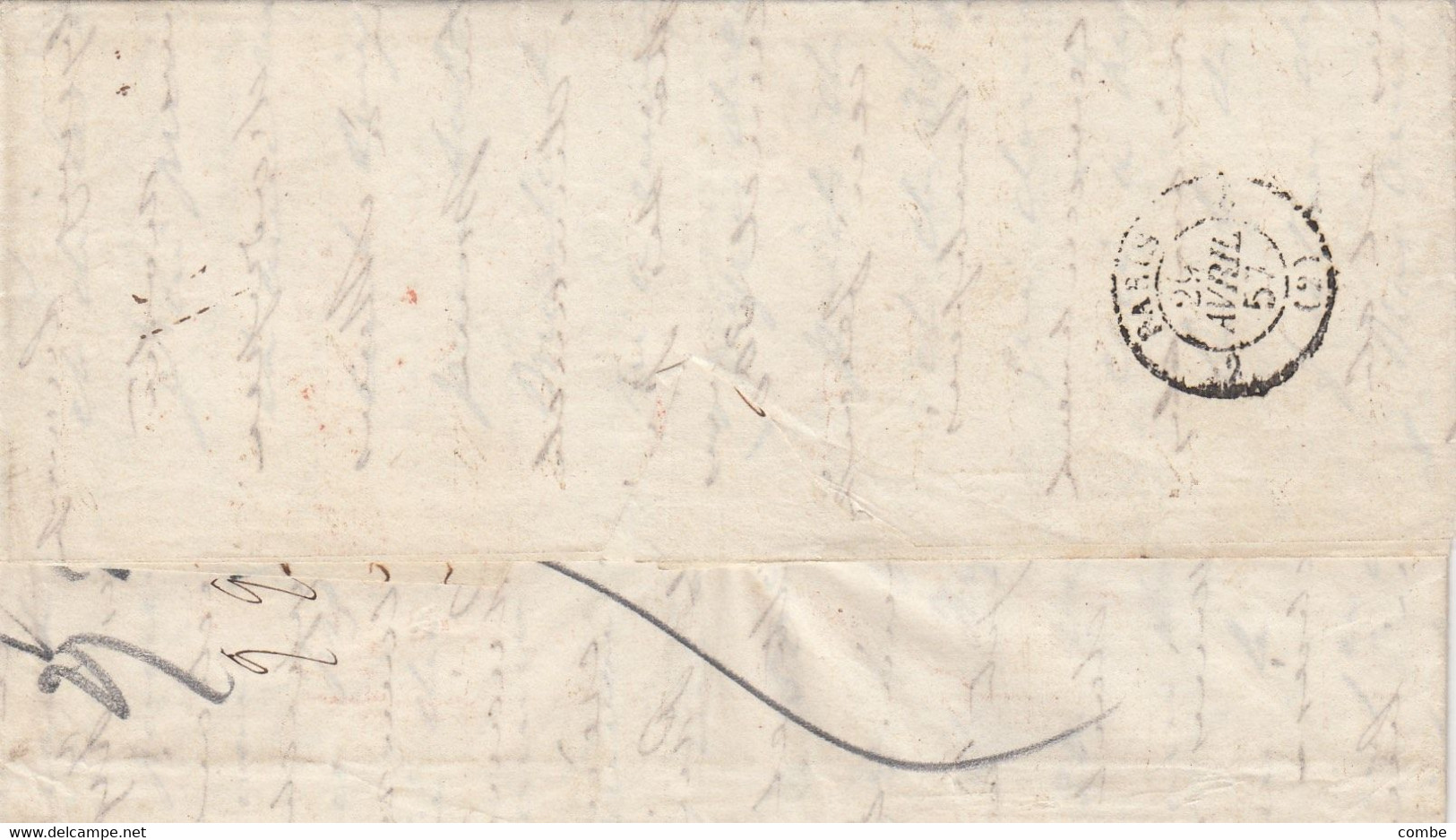 COVER. 13 APR 1857. W.A. KRIMILLY NEW-YORK TO PARIS. RED CIRCULAR PAID. FRANCE ENTREE ETAT-UNIS SERV. BR.A.C.  M - …-1845 Voorfilatelie