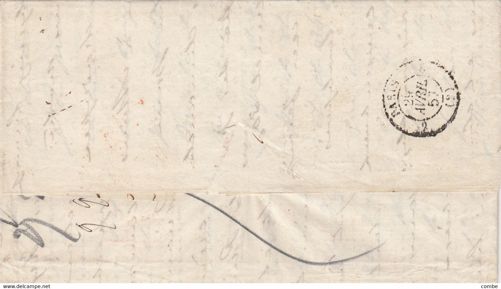 COVER. 13 APR 1857. W.A. KRIMILLY NEW-YORK TO PARIS. RED CIRCULAR PAID. FRANCE ENTREE ETAT-UNIS SERV. BR.A.C.  M - …-1845 Prephilately