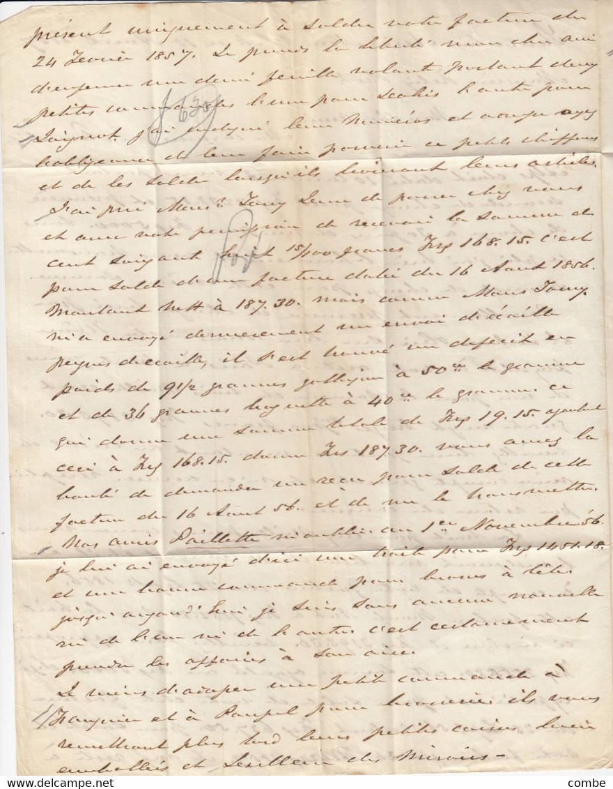 COVER. 13 APR 1857. W.A. KRIMILLY NEW-YORK TO PARIS. RED CIRCULAR PAID. FRANCE ENTREE ETAT-UNIS SERV. BR.A.C.  M - …-1845 Préphilatélie