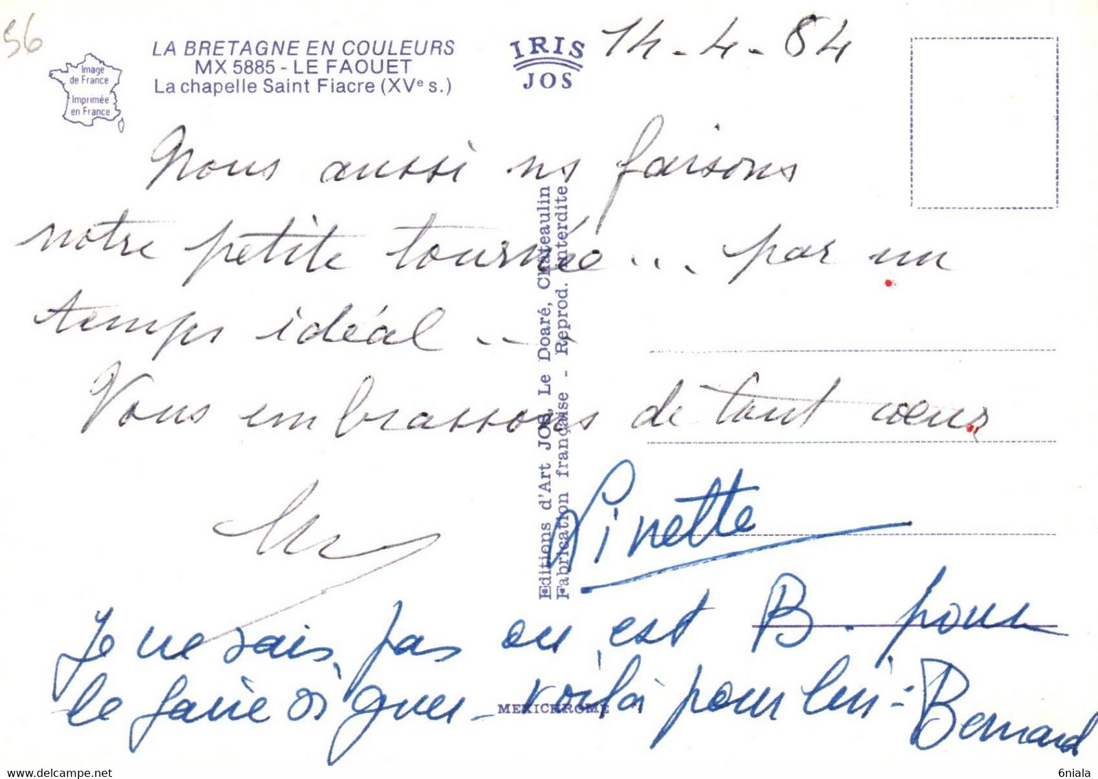 6193 Carte Postale  LE FAOUET La Chapelle Saint Fiacre   (scan Recto-verso) 56 Morbihan (moutons) - Faouët
