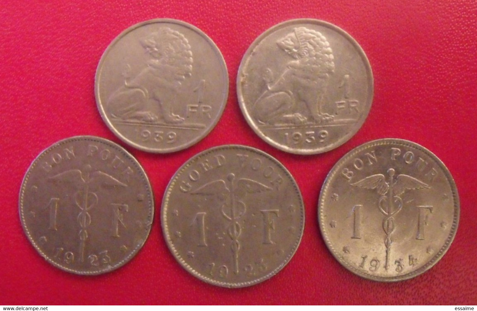 Belgique Belgie. Lot De 5 Pièces : 1 Franc 1923-1939 - 25 Centimes