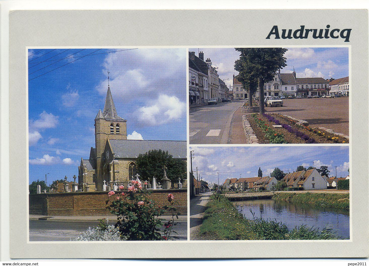 CPSM 62 AUDRUICQ - Multivues Place, Canal, Eglise - Voitures Années 70-80 Renault R16 - Audruicq