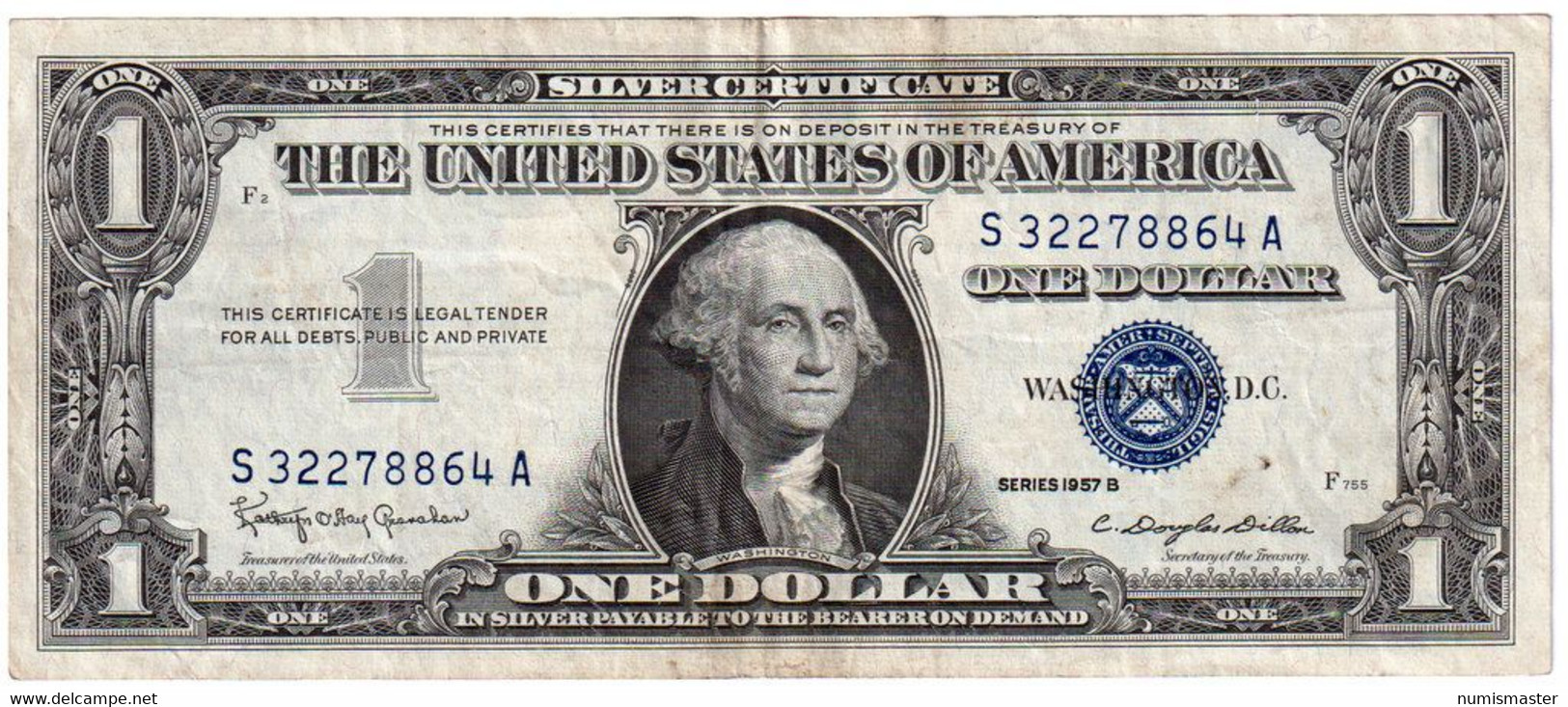 1 DOLLAR , SILVER CERTIFICATE SERIES 1957 B - Silver Certificates – Títulos Plata (1928-1957)