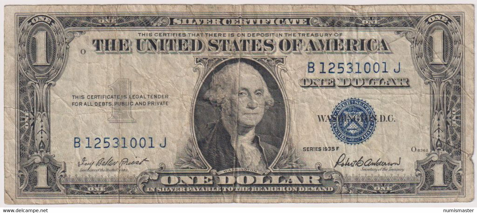 1 DOLLAR , SILVER CERTIFICATE SERIES 1935 F - Silver Certificates – Títulos Plata (1928-1957)