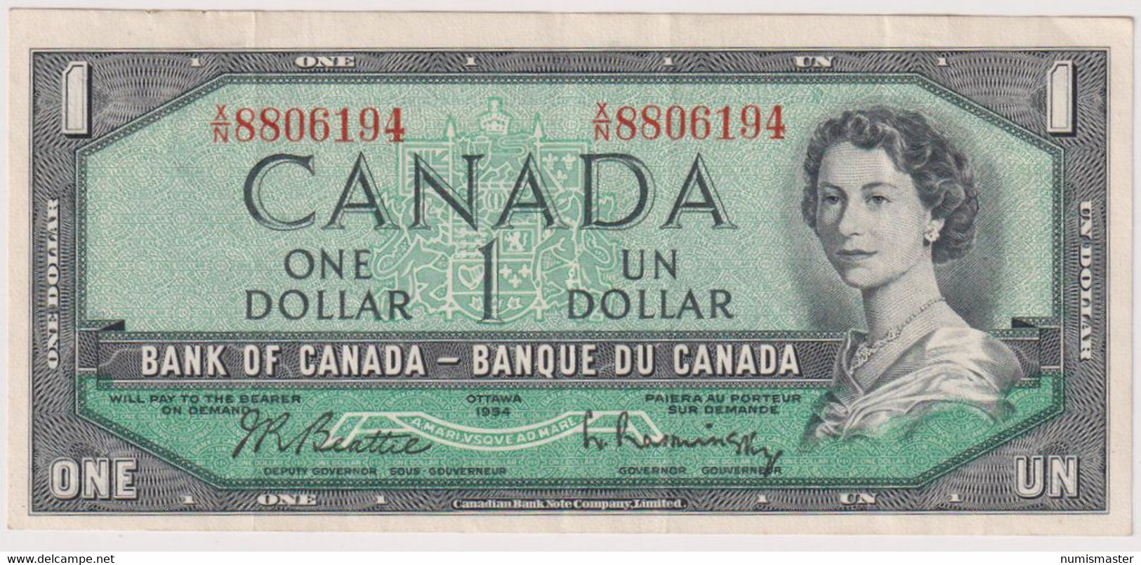 CANADA 1 DOLLAR SERIES 1954 , SIGN . BAETTIE - RASMINSKY - Canada
