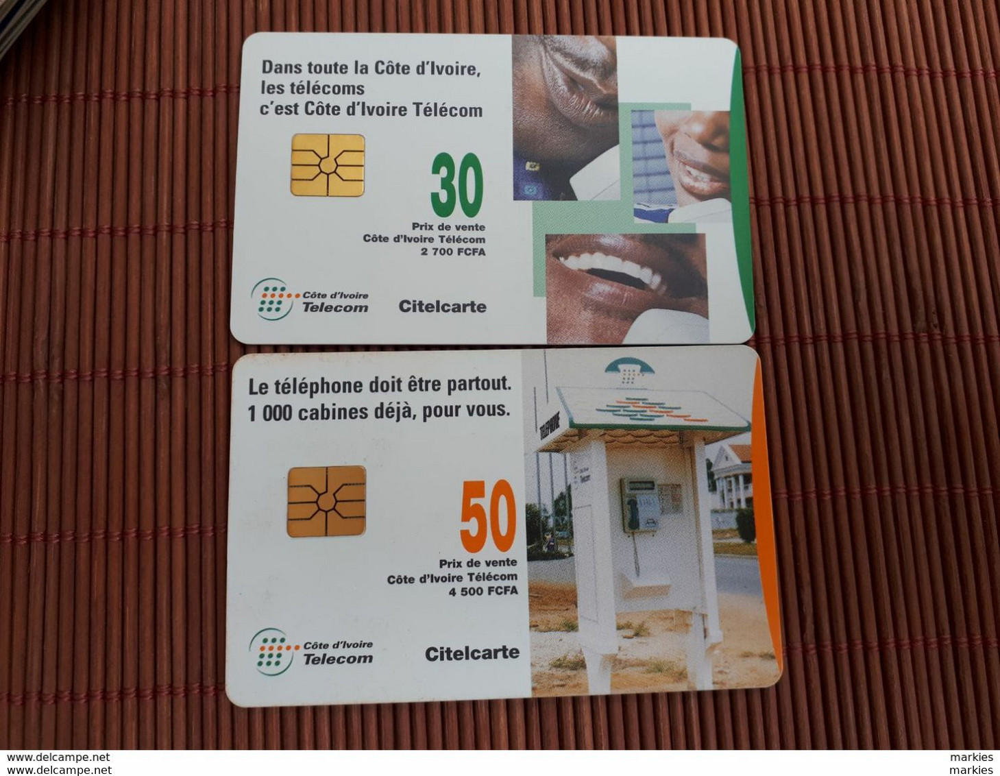 2 TELECARTES COTE IVOIRE 30 Units +50 Units Used Rare - Côte D'Ivoire