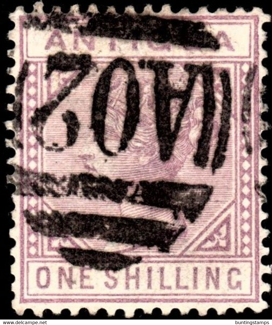 Antigua 1886 SG 30  1/= Mauve  Wmk Crown CA    Perf 14   Used A02 Cancel - 1858-1960 Colonia Britannica