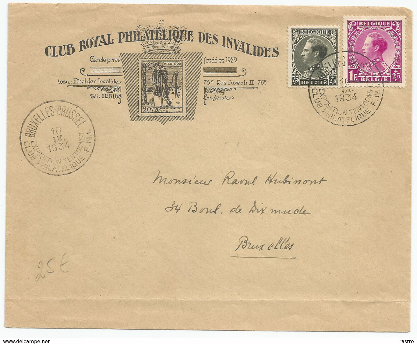 N° 390 + 392 ("Invalides") Sur LSC Du Club Royal Phil. Des Invalides + C. De L'expo. à Dest. De Bruxelles - 1934-1935 Leopold III