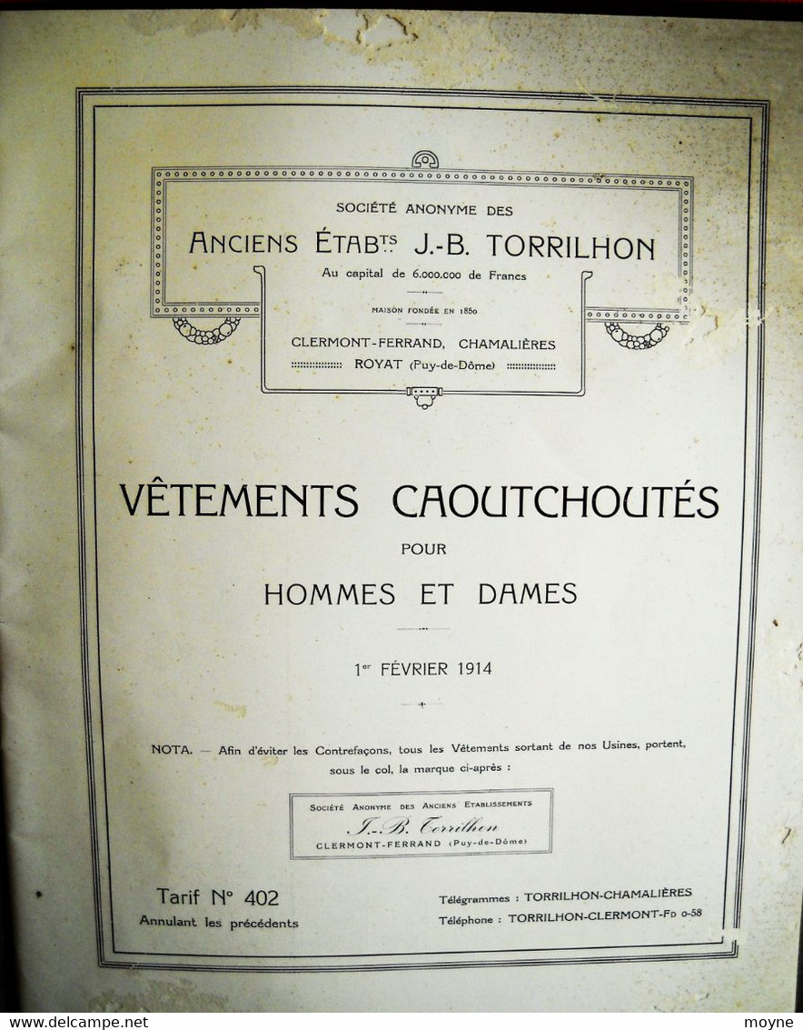 Catalogue  Vêtements Caoutchoutés Pour Hommes Et Dames - Du  1er Février 1914 - Other & Unclassified