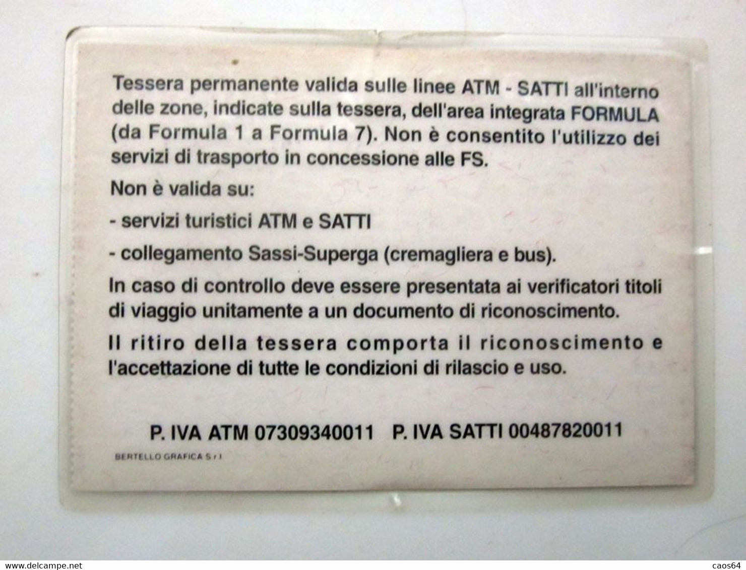 Libera Circolazione Pensionati ATM - SATTI Torino  1998 - Mitgliedskarten