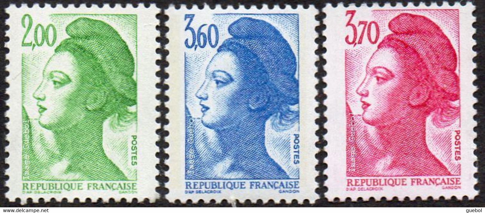 France Liberté De Gandon N° 2484 à 2486 **  Les 3 Valeurs Les 2f00, 3f60 Et 3f70 Vert, Bleu, Rose - 1982-1990 Liberty Of Gandon