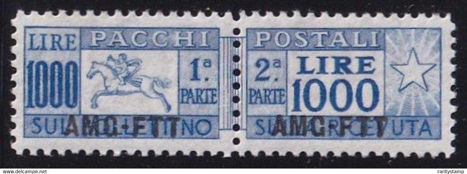 ITALIA REPUBBLICA 1954 TRIESTE AMG-FTT L.1000 CAVALLINO PACCHI POSTALI SASSONE N.26 SPLENDIDO OTTIMA CENTRATURA MNH - Postal And Consigned Parcels