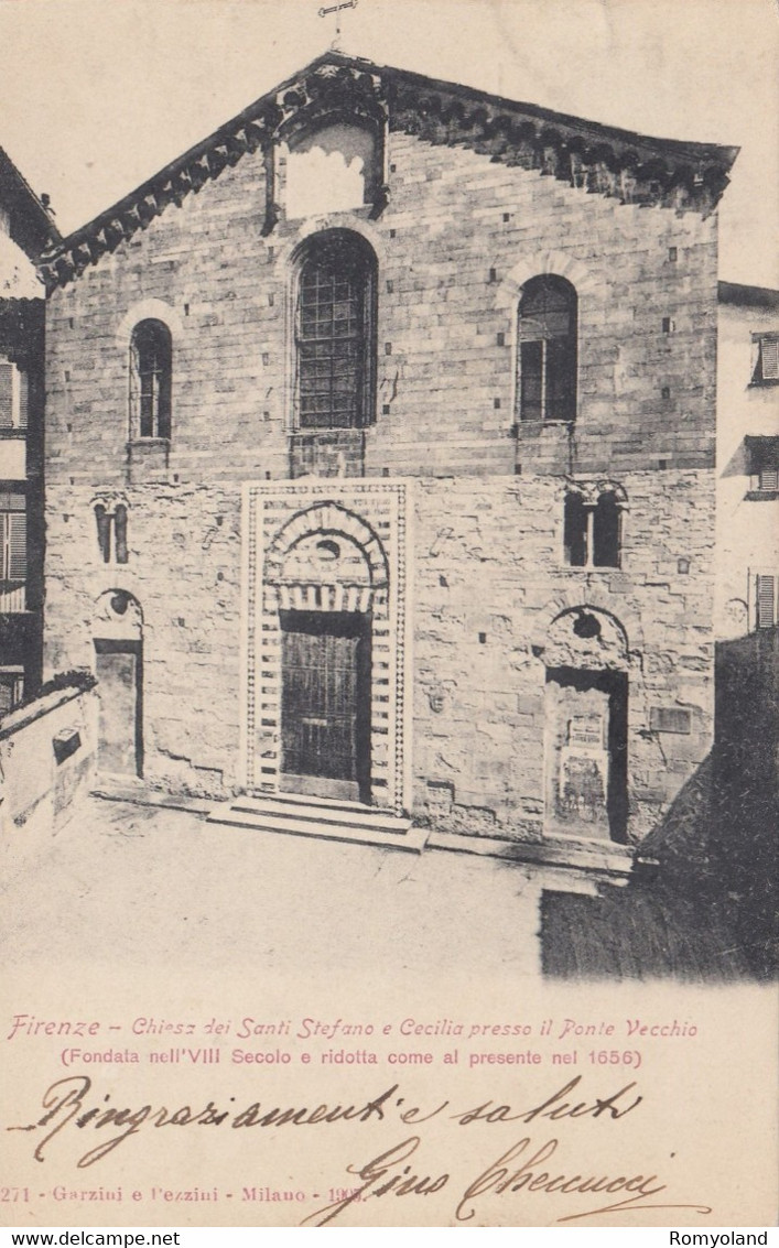 CARTOLINA  FIRENZE, TOSCANA,CHIESA DEI SANTI STEFANO E CECILIA PRESSO IL PONTE VECCHIO,BELLA ITALIA, VIAGGIATA,1917 - Firenze (Florence)