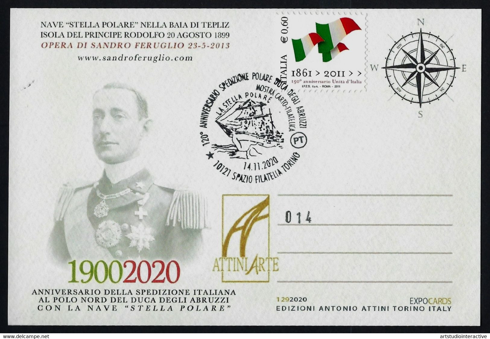 2020 ITALIA "120° ANN. SPEDIZIONE POLARE DUCA DEGLI ABRUZZI / LA STELLA POLARE" PERGAMENA CARTOLINA 14.11.2020 (TORINO) - Unclassified