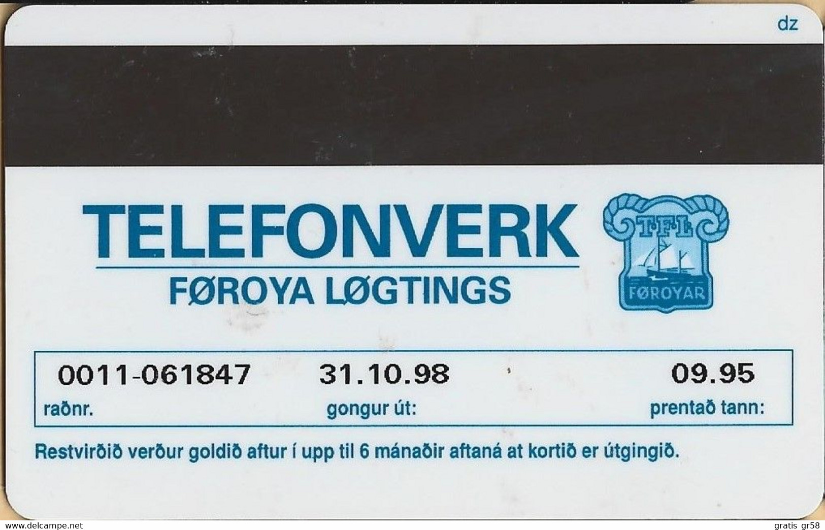 Faroe Isl. - FO-FOT-0011, Ship Type "seksæringur", Sailing Ship, 20 Kr, 80,000ex, 9/95, Used - Faroe Islands