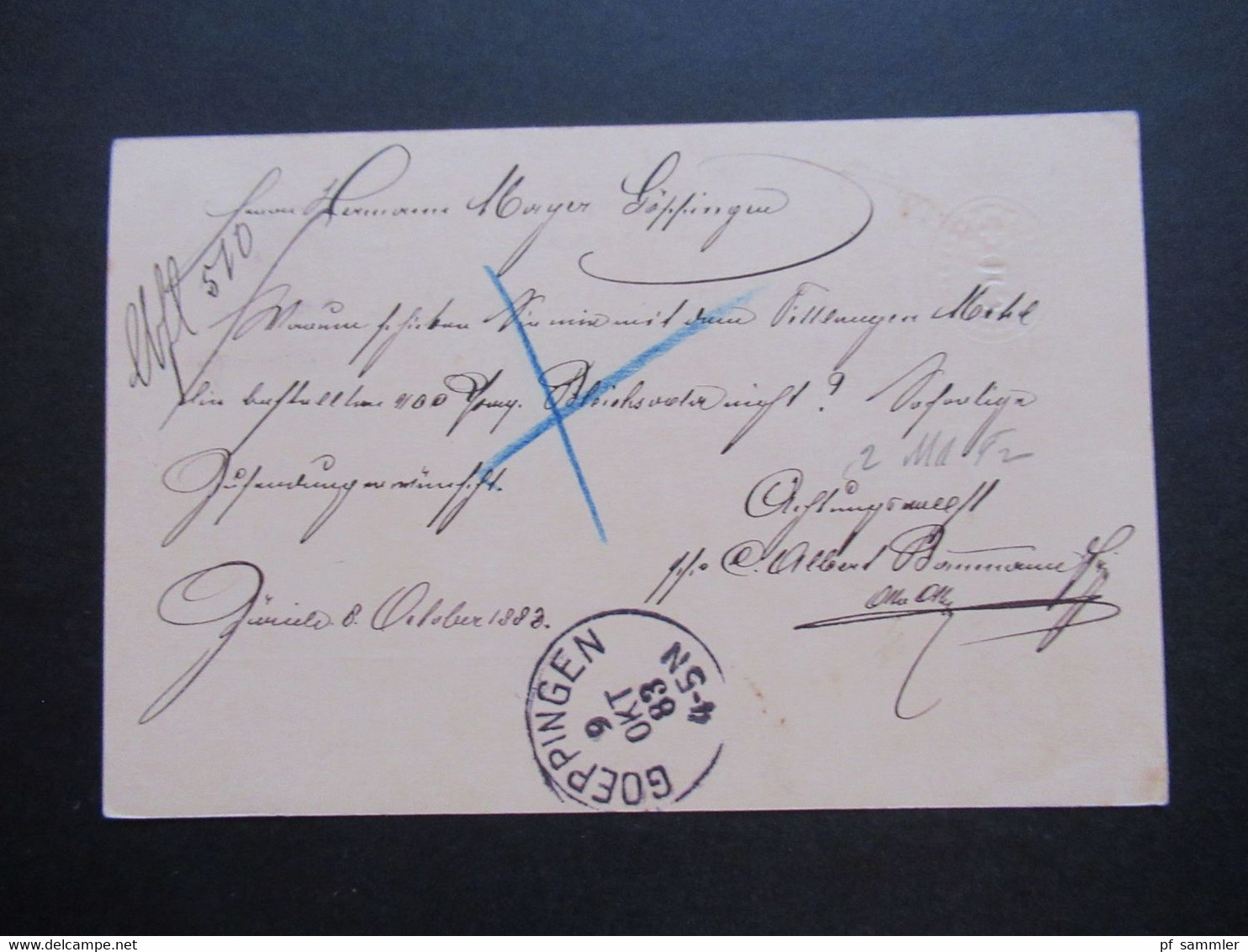 Schweiz 1883 Nr. 52 Als Zusatzfrankatur Auslandskarte Zürich - Göppingen Mit Ank. Stempel K1 Goeppingen - Briefe U. Dokumente