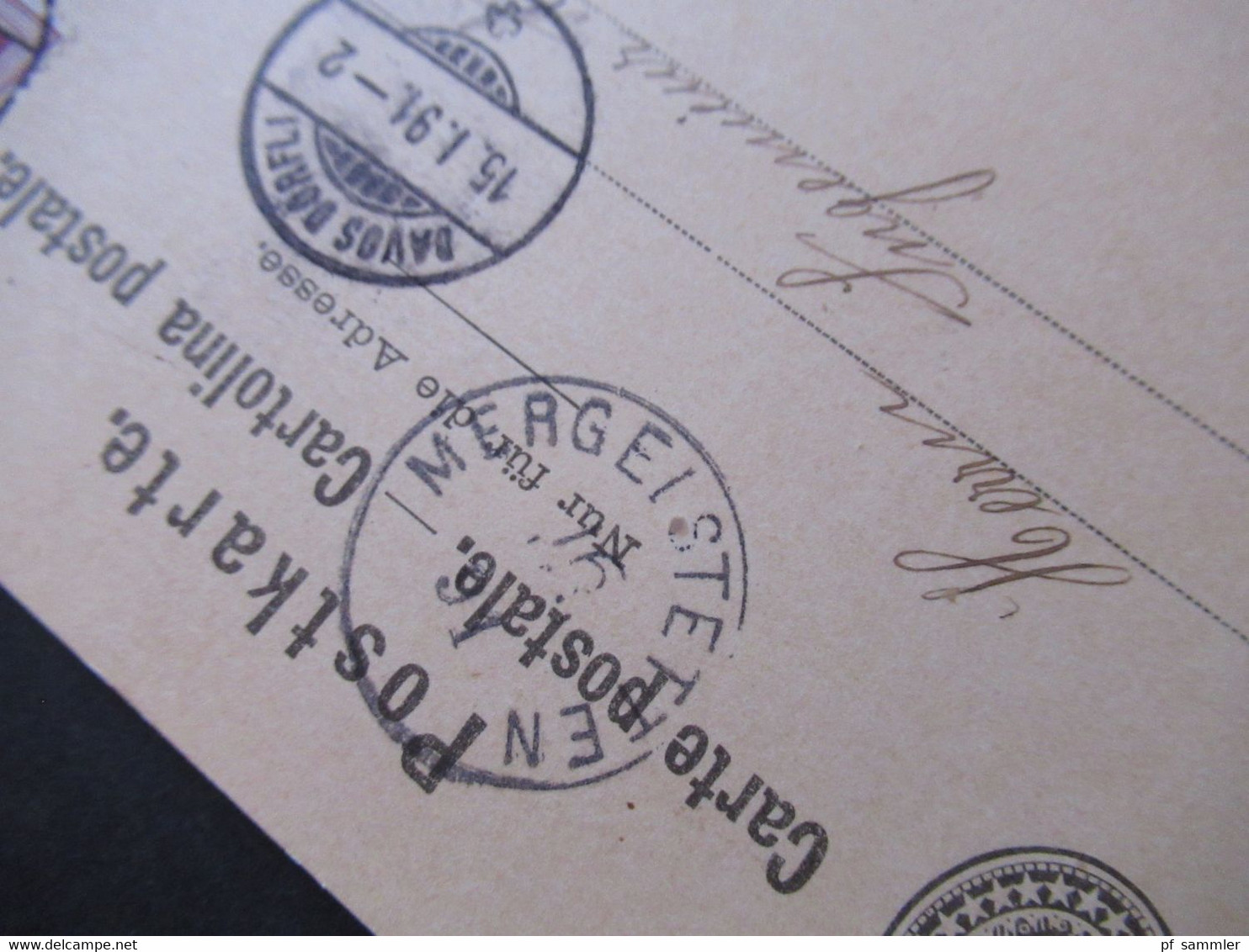 Schweiz 1891 Nr. 52 Als Zusatzfrankatur Auslandskarte Davos Dörfli - Mergelstetten Mit K1 Ank. Stempel - Storia Postale