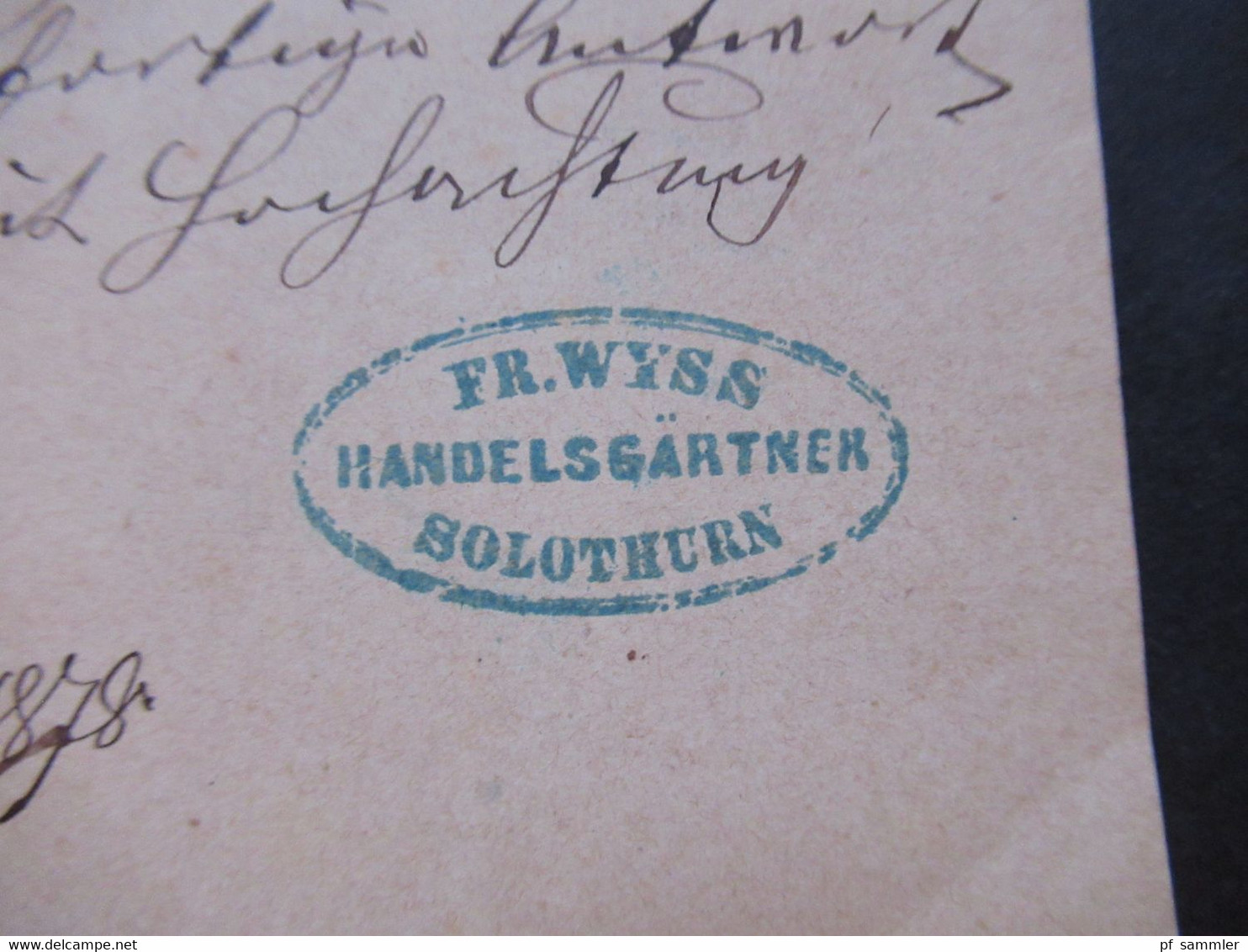 Schweiz 1878 Nr. 22 Als Zusatzfrankatur Auslandskarte Solothurn - Ulm Firmenstempel Fr. Wyss Handelsgärtner - Cartas & Documentos