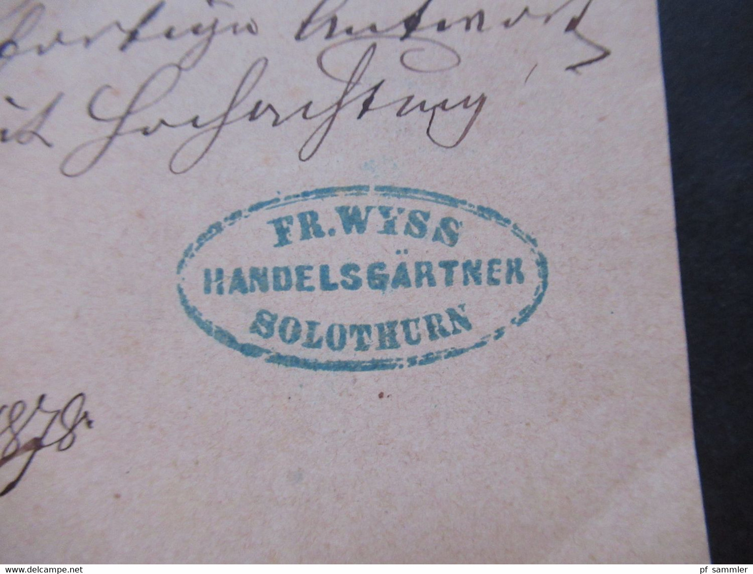 Schweiz 1878 Nr. 22 Als Zusatzfrankatur Auslandskarte Solothurn - Ulm Firmenstempel Fr. Wyss Handelsgärtner - Briefe U. Dokumente