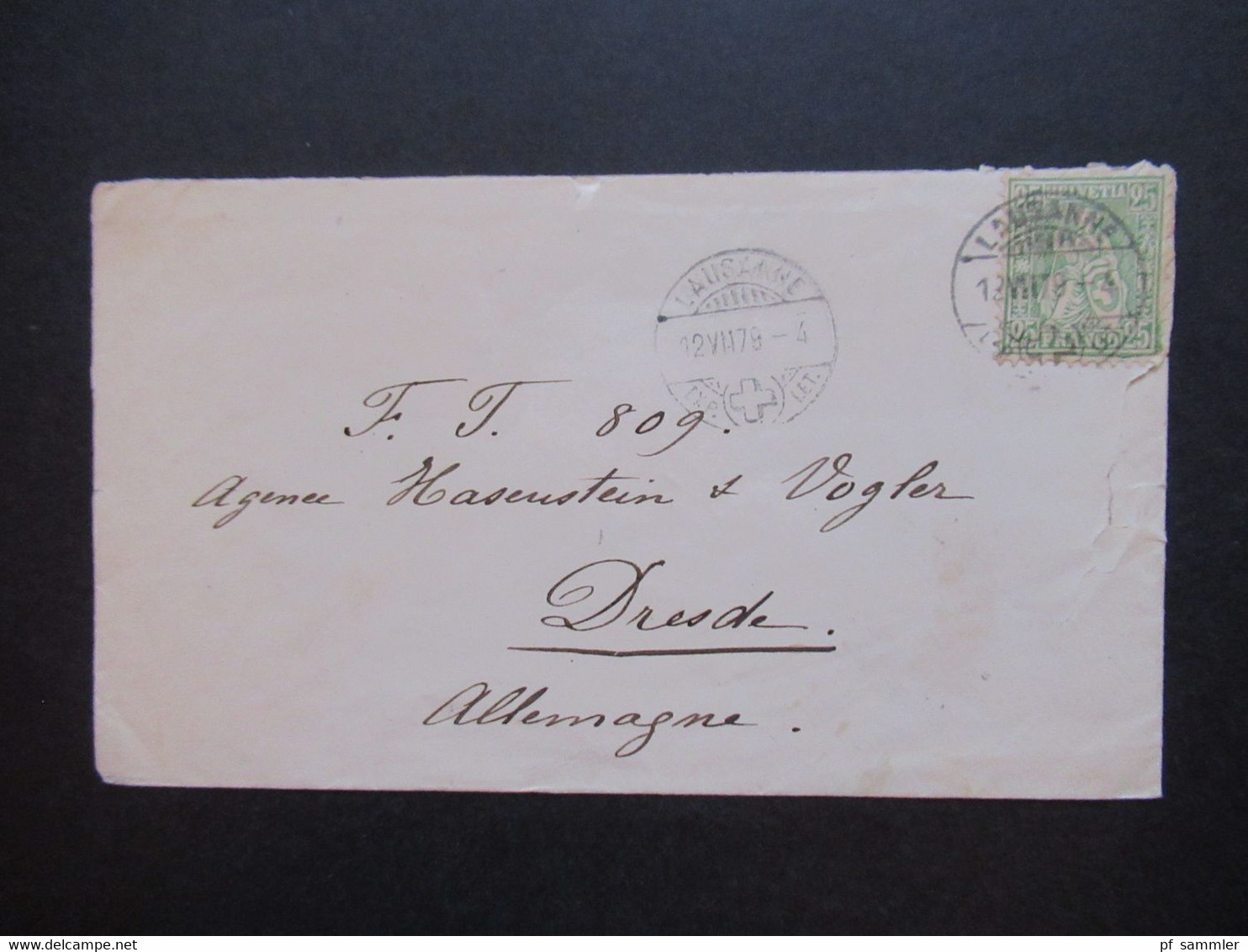 Schweiz 12.7.1879 Nr. 32 Als EF Auf Auslandsbrief Lausanne - Dresden Mit Ank. Stempel K1 Dresden Altst. - Cartas & Documentos