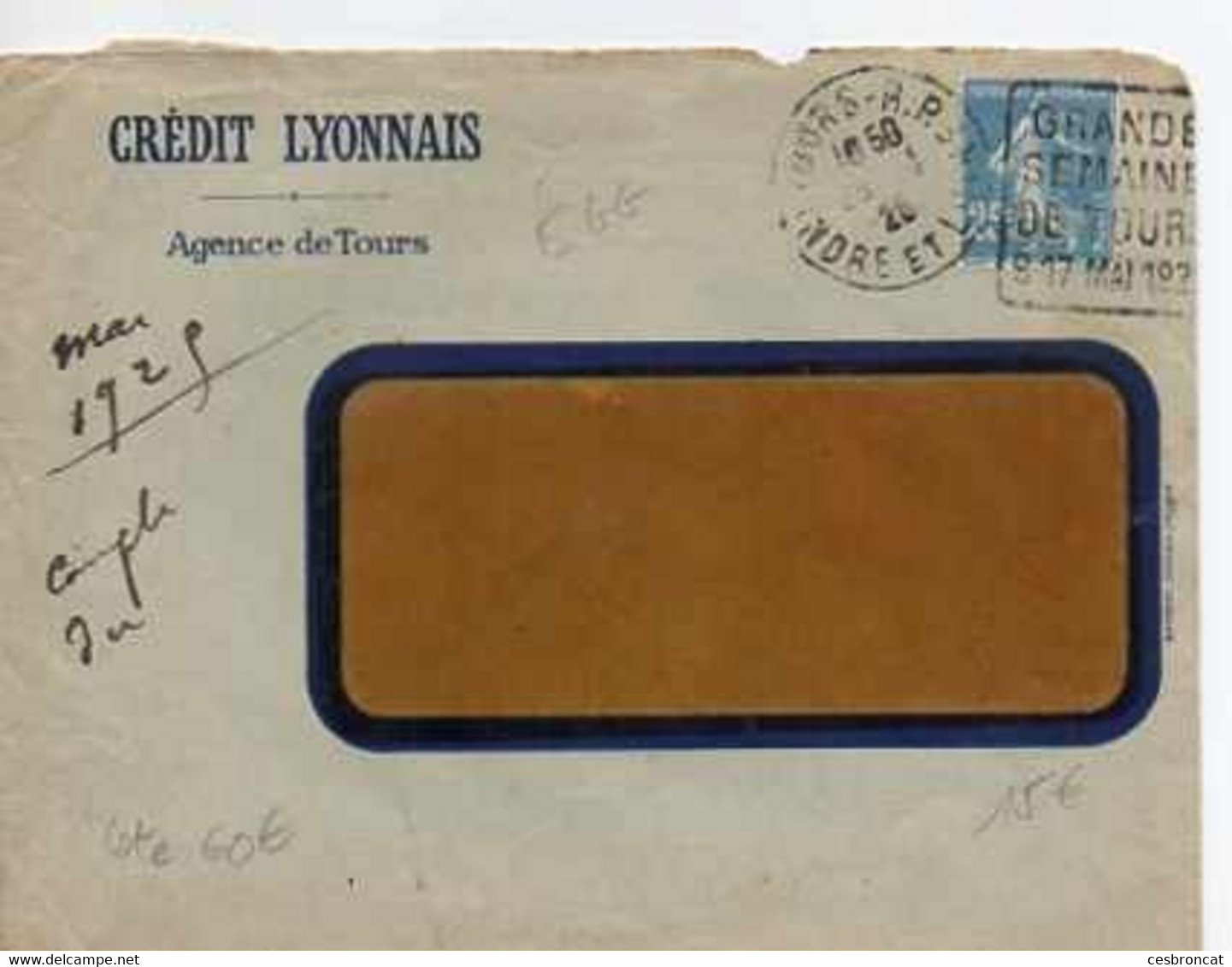 F 16  192...  Lettre Entete Crédit Lyonnais à   Tours      Irabat Absent - 1921-1960: Modern Tijdperk