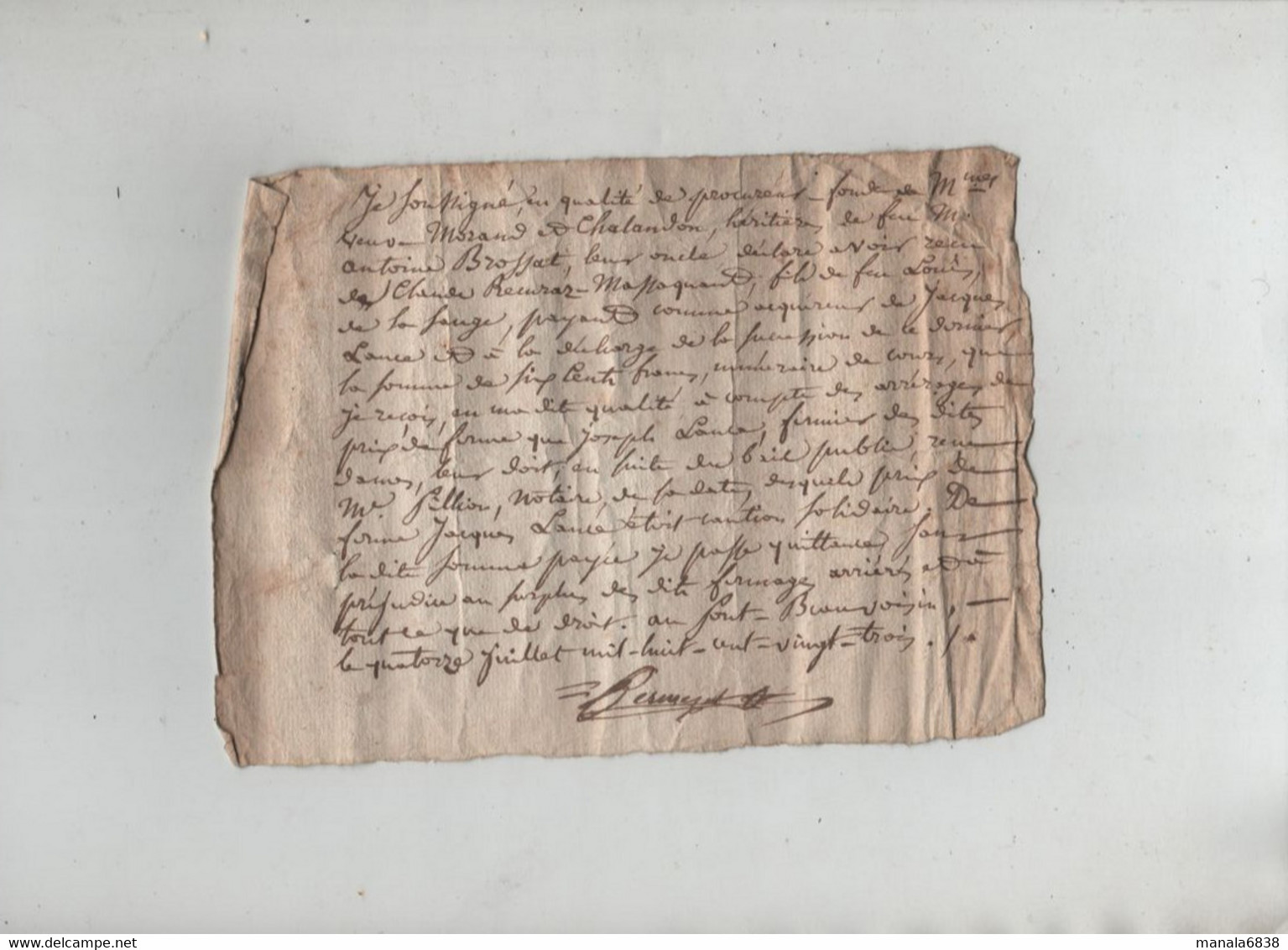 1823 Familles Morand Chalandon Brossat Recuraz  Massaquant La Sauge Lance Fermier - Historische Documenten